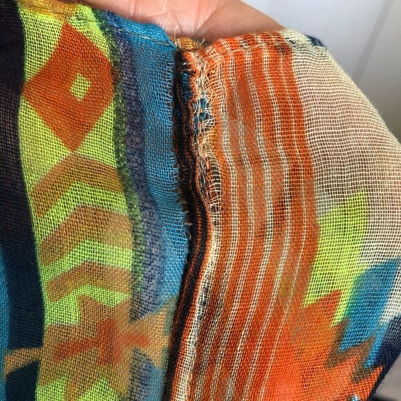 Aztec Pattern Infinity Lightweight Scarf Wrap Orange blue lime - Picture 7 of 7
